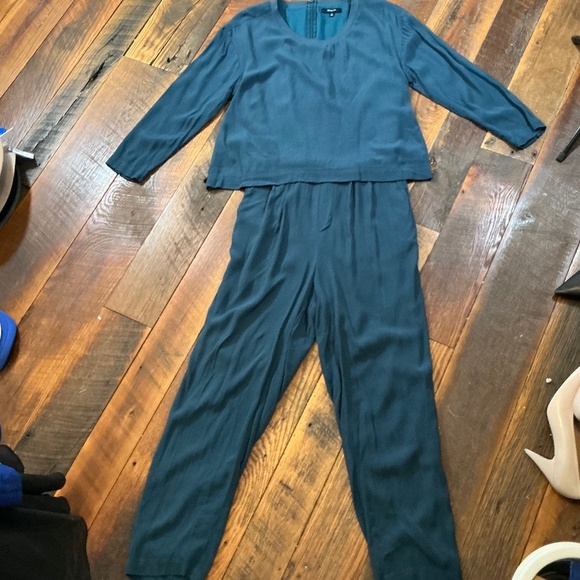 Clermont Overlay Jumpsuit M Harbor Blue Rayon Peekaboo Back - Picture 2 of 10